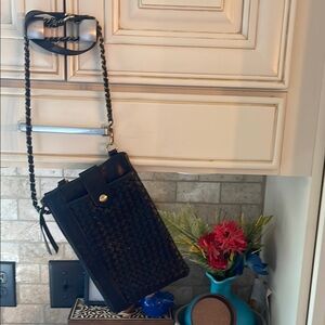 Nena & Co Black Woven Leather Everything clutch All leather